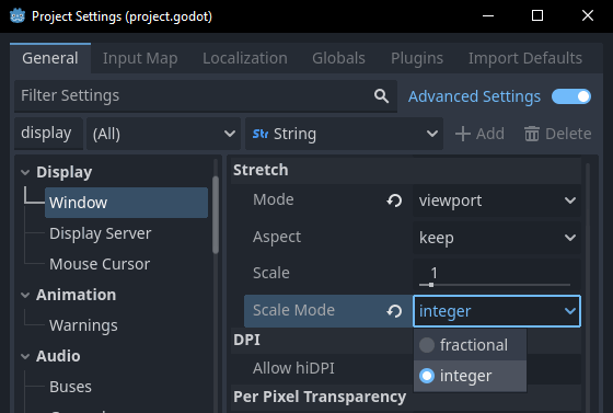 Setting stretch mode to integer.