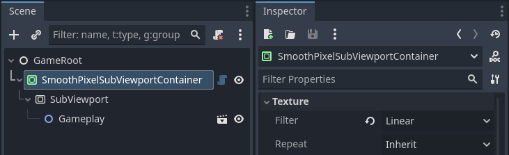 SubViewportContainer inspector settings.